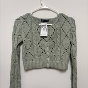 Brandy Melville Green Cable Knit Cardigan